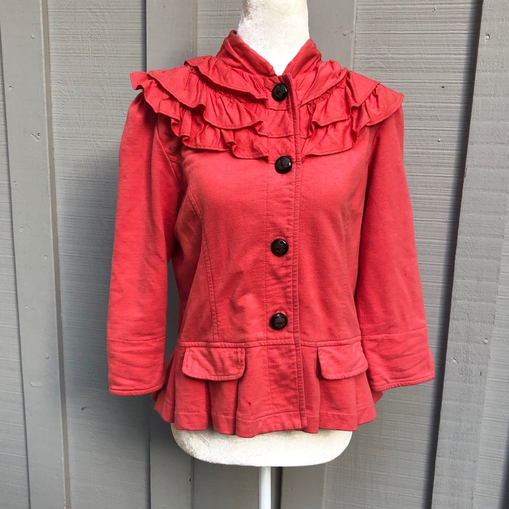 NICK & MO Cotton Ruffle Button Up Jacket